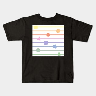 Geometric shapes, white and rainbow stripes - horizontal narrow Kids T-Shirt